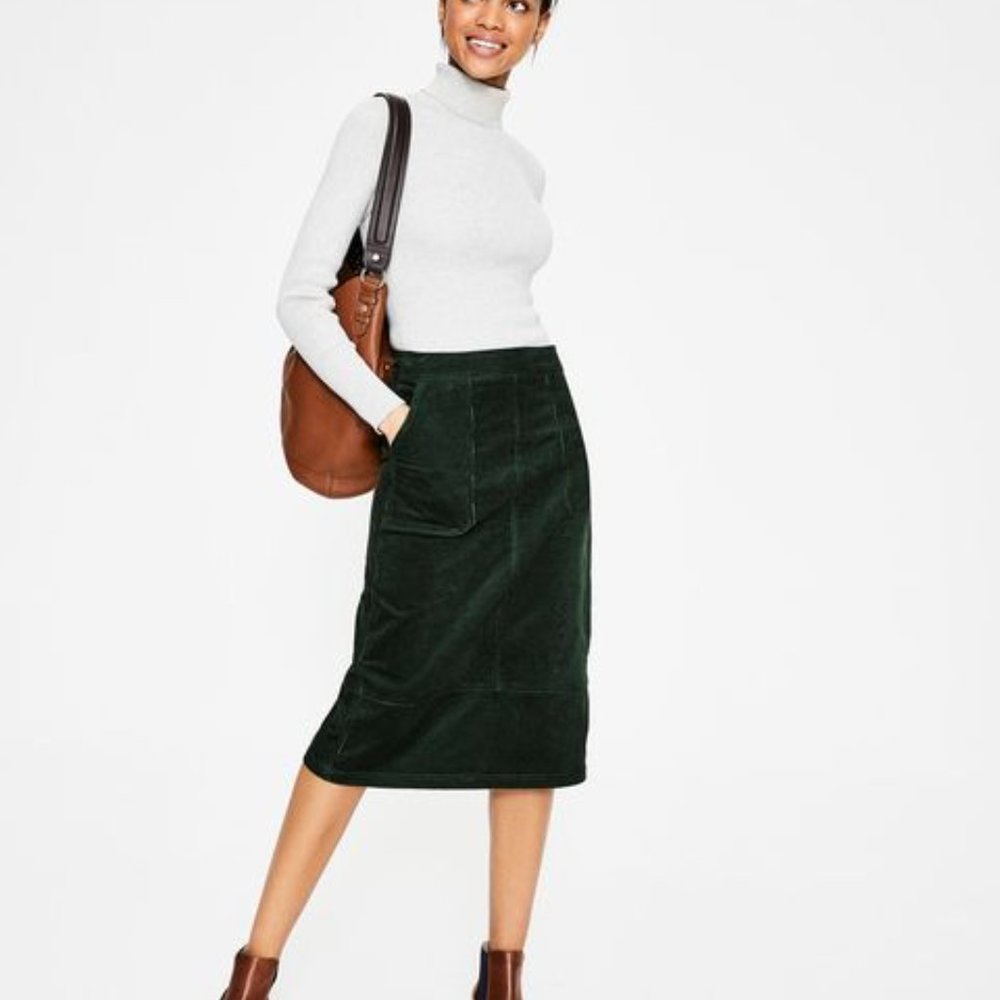 BODEN Burston Midi Skirt in Green Corduroy - 10 LONG